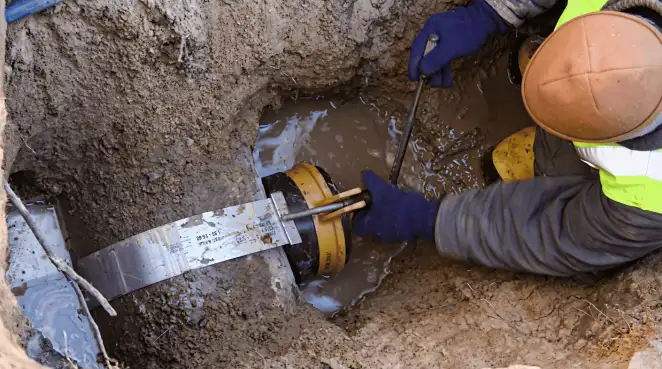 Technician performing underground drainage repair for foundation protection and gutter systems in Henderson, NV